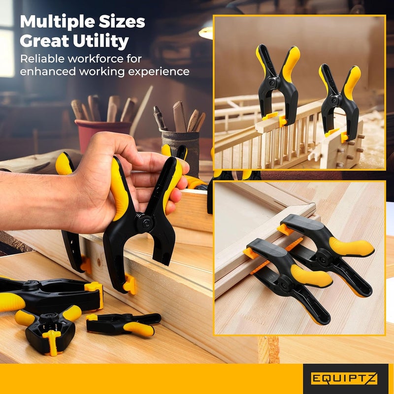 EQUIPTZ Spring Clamps for Woodworking, Crafts, Backdrop and Pool Cover, 20-Pack Spring Clamp Set with 4 Pcs of 6-inch, 6 Pcs of 4-inch & 10 Pcs of 3-inch Clamps, Extra Wide & Non-Detachable Jaw Pads - Image 5